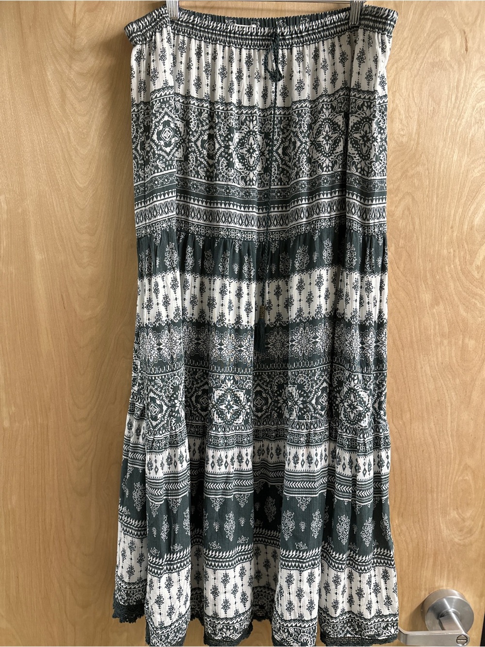 Westport Green and White Bohemian Tiered Maxi Skirt